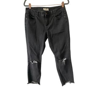 Free People Black Gray Cropped Distressed Jeans Size 29 Boho Classic